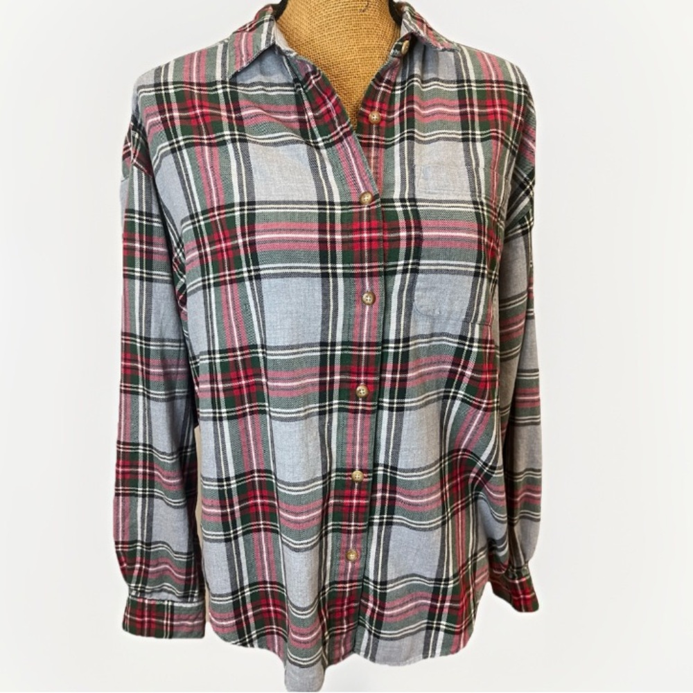 Vintage Eddie Bauer 100% Cotton Plaid Flannel Shirt 90s Grunge Size Large - Picture 2 of 10